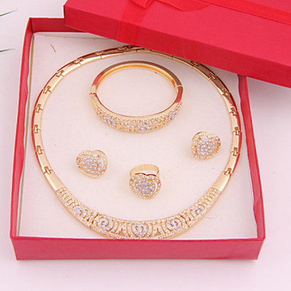 Vintage Evening Party Prom Rhinestone Gold Plated (Including Necklace, Earring, Bracelet, Ring) Jewelry Sets  