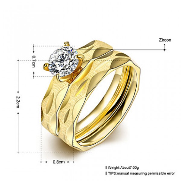 2016 Luxury Gold Zircon Rainbow Titanium Steel Romantic Wedding Couple Ring