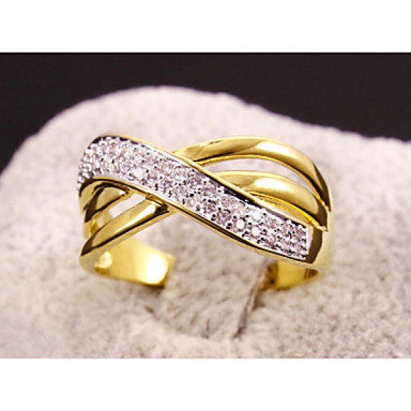 Hollow Design Cubic Zirconia 18K Gold & Platinum Contrast Plated Women Rings Lead Free Copper Ring