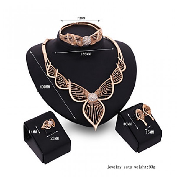 2016 Fashion Women Jewery Set Gold Necklace Earrings Bracelet Rings Parure Bijoux  