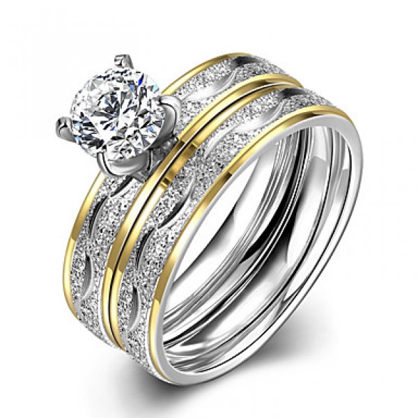 2016 Luxury Filaments Stripes Silver Zircon Titanium Steel Romantic Wedding Couple Ring