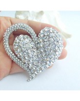 Women's Trendy Alloy Silver-tone Rhinestone Crystal Heart Wedding Bridal Brooch Pin