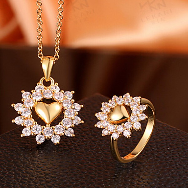 Plated 18K exquisite flower type love necklace ring set  