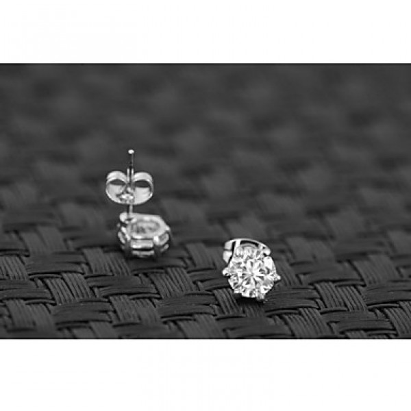 Women's Classic 18K White Gold Plated with 6 Prongs Simulated Diamond Stone Pendant Necklace Earrings Set  