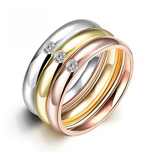 2016 Luxury Zircon Noble 3 Color Titanium Steel Fashion Ring Set For Women Gift