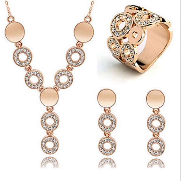 Happiness full diamond necklace ring circle Crystal Earrings Set  