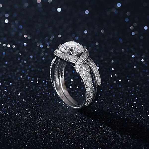 2016 Luxurious Engagement Classic Diamond 925 Sterling Silver Wedding Rings Set For Diamond Birthstone