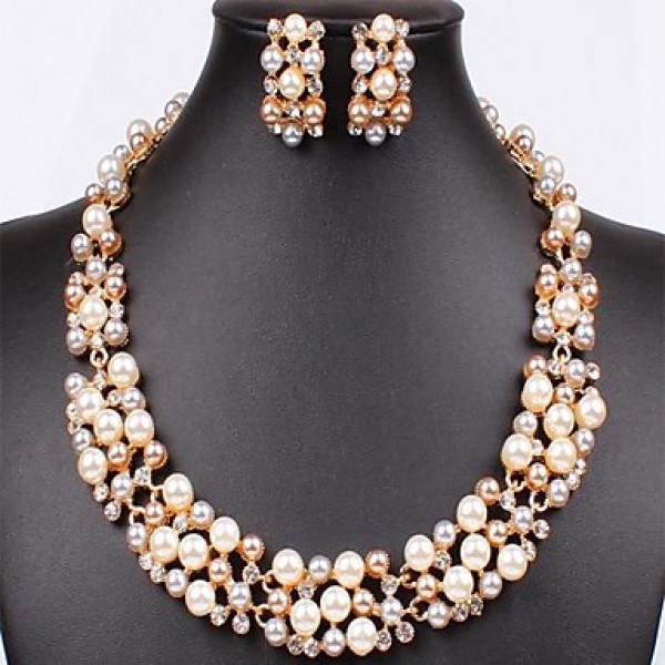 Women's Elegant Silver Imitation Pearl (Earrings&Necklaces) Wedding Jewelry Sets  