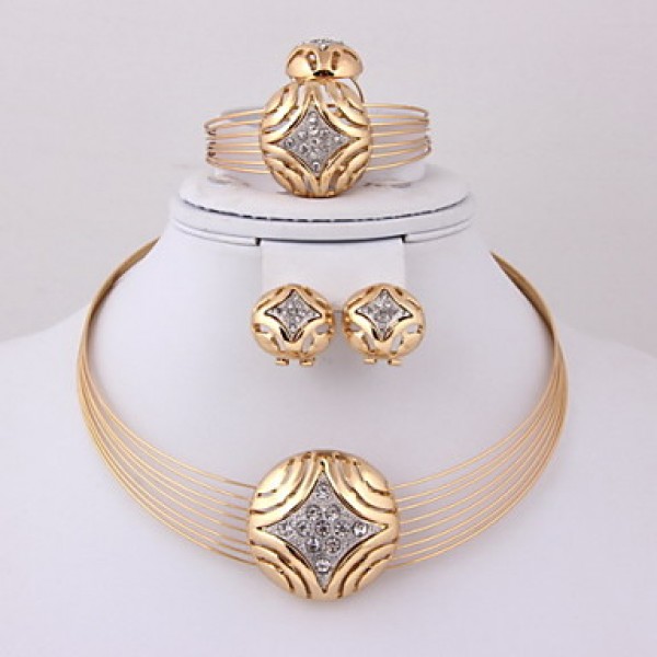 Gold-plated Fashion romantic heart line(Including Necklace, Earring, Bracelet, Ring) Jewelry Sets  