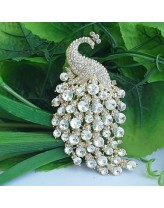 Women's Vintage Alloy Clear Rhinestone Crystal Peacock Bridal Brooch Wedding Jewelry