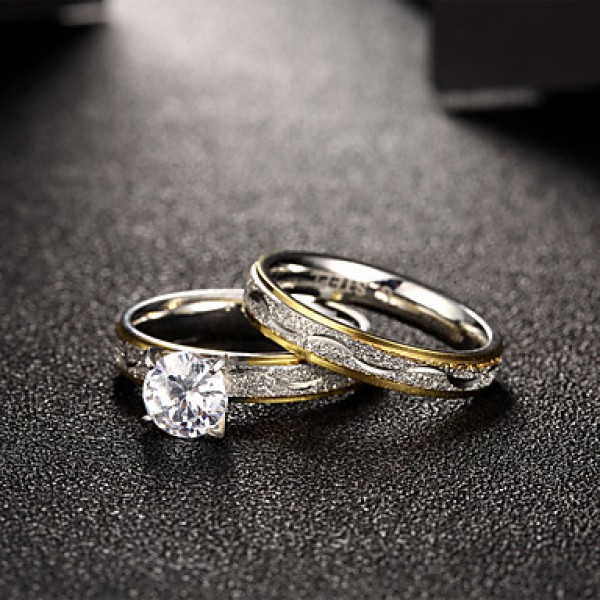 2016 Luxury Filaments Stripes Silver Zircon Titanium Steel Romantic Wedding Couple Ring