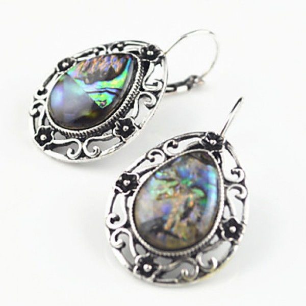 Vintage Antique Silver Man-made Abalone Stone Necklace Earring Bracelet Jewelry Set(1Set)  