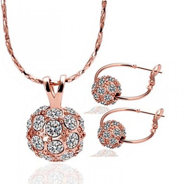 Women's 18K Rose Gold Diamond Spherical Green Crystal (Necklace&Earrings) Jewelry Sets  