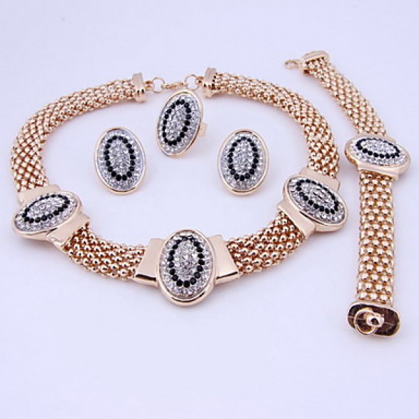 Classic Party Crystal Alloy Gold Plated (Including Necklace, Earring, Bracelet, Ring) Jewelry Sets  