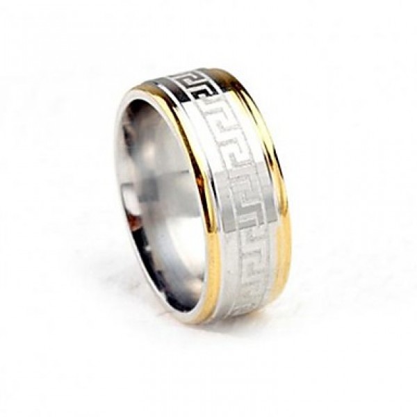  8mm Width Two Tone The Great Wall Pattern Titanium Steel Men's Band Ring
