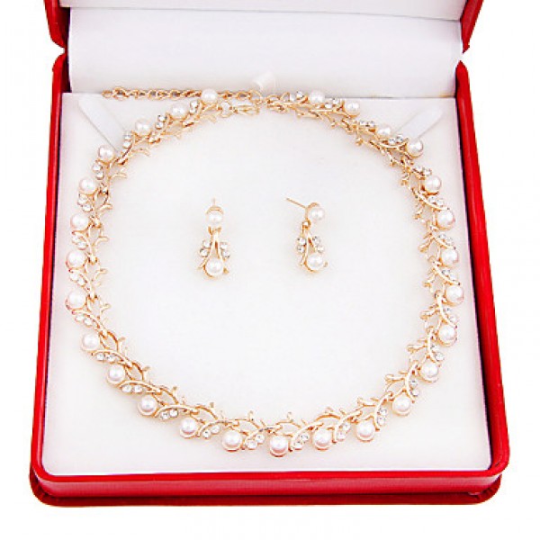 Fashion imitation pearls gilded set (necklace, earrings, bracelets)  