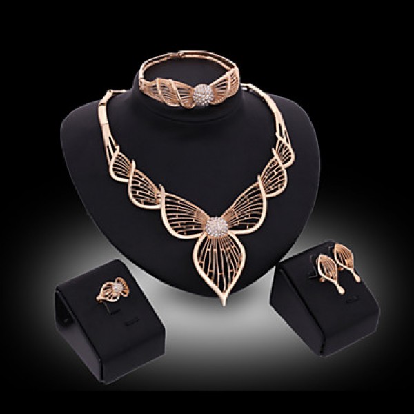 2016 Fashion Women Jewery Set Gold Necklace Earrings Bracelet Rings Parure Bijoux  