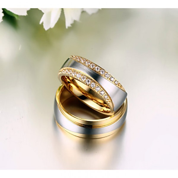 Drill Super Luxury with Zirconium Drill 18 K Gold Titanium Steel Couples Ring