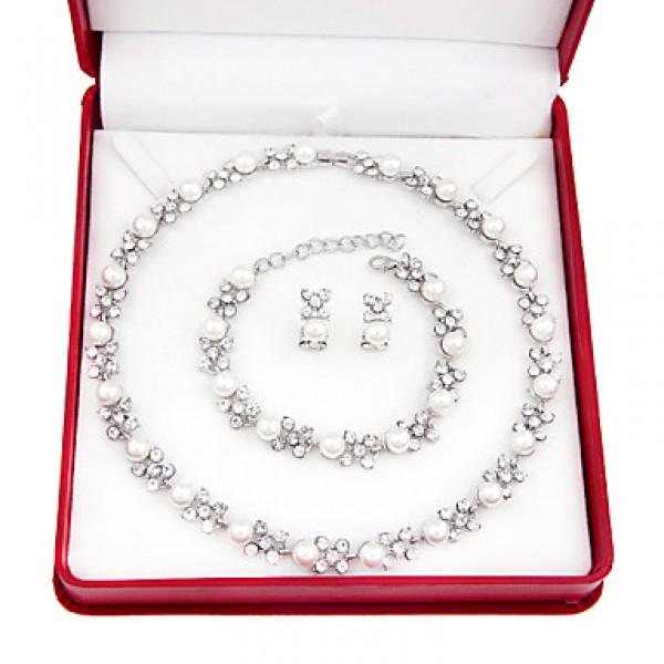 Simple and elegant imitation pearl necklace, silver plated Earring Sets (necklace, earrings, bracelets)  