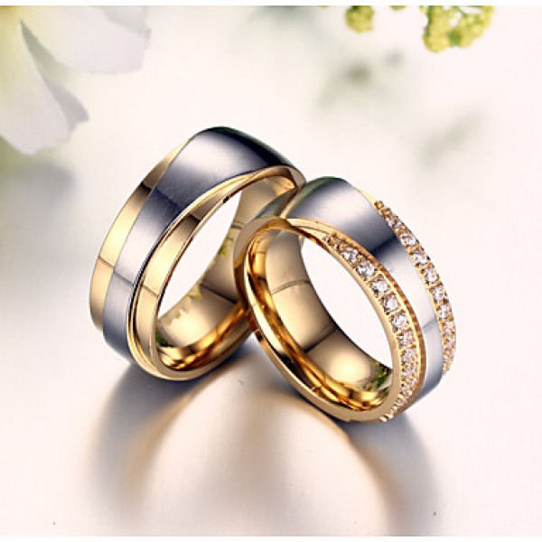 Drill Super Luxury with Zirconium Drill 18 K Gold Titanium Steel Couples Ring