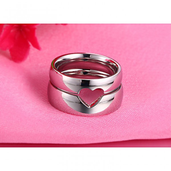 Contracted Heart Puzzle Smooth Couples Stainless Steel Ring