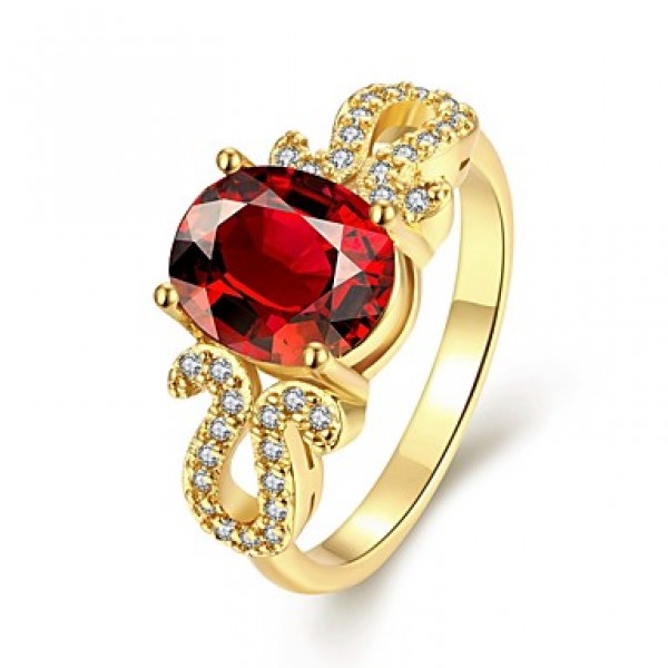 2016 New 18K Gold Plated Noble Luxury Wedding Red Zircon Women Party Ring