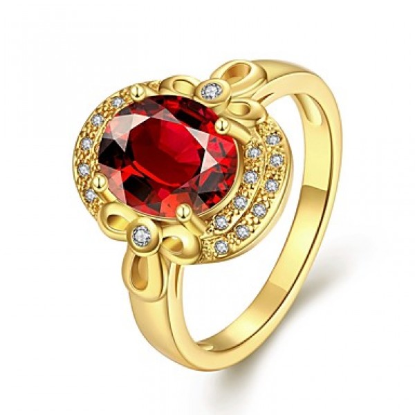2016 New 18K Gold Plated Noble Luxury Wedding Red Zircon Women Party Ring