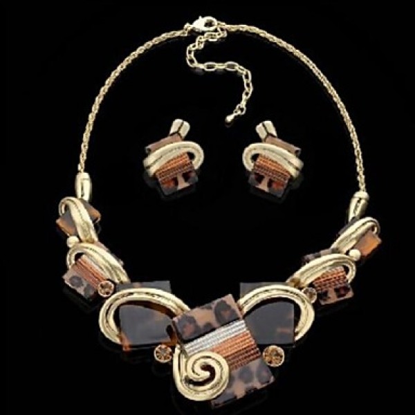 women's European and American Retro Leopard Jewelry Set(Earrings & Necklace)  