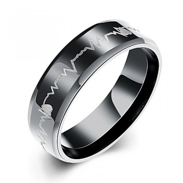 Unisex High Quality Black Stainless Steel with Heartbeat Line Ring