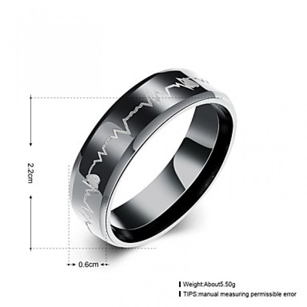 Unisex High Quality Black Stainless Steel with Heartbeat Line Ring