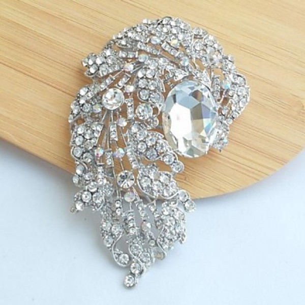Women's Classic Alloy Silver-tone Clear Rhinestone Crystal Flower Wedding Bridal Brooch Pin