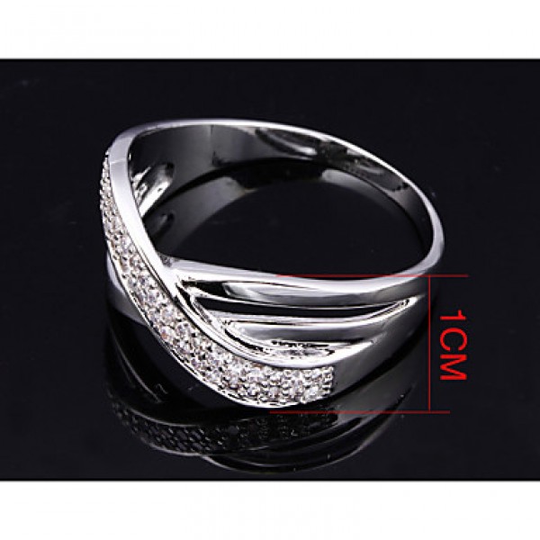 Hollow Design Cubic Zirconia 18K Gold & Platinum Contrast Plated Women Rings Lead Free Copper Ring