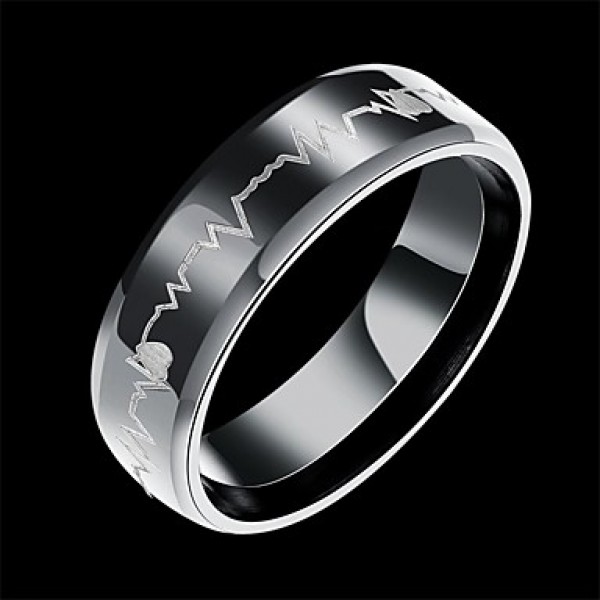 Unisex High Quality Black Stainless Steel with Heartbeat Line Ring