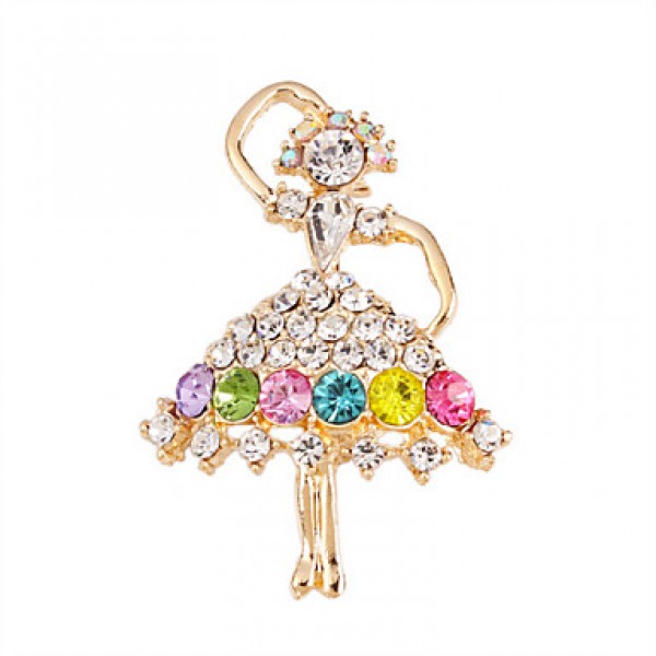  DiamonadeGold Plated Gemstone & Crystal Zirconia Colorful Brooch