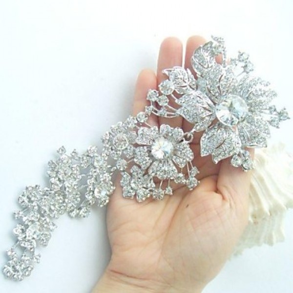 Women's Trendy Alloy Silver-tone Rhinestone Crystal Flower Wedding Bridal Brooch Pin