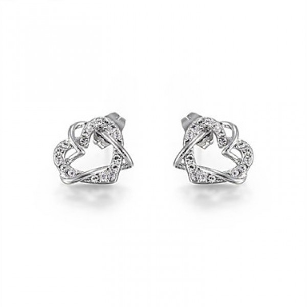 Women's Love Heart Designer CZ Diamond Pendant Jewelry 18K White Gold Plated Wedding Necklace Earrings Sets  