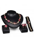 Women's Vintage 18K Gold Plated Zirconia Cut Out Flower Necklace & Earrings & Bracelet & Ring Jewelry Set  