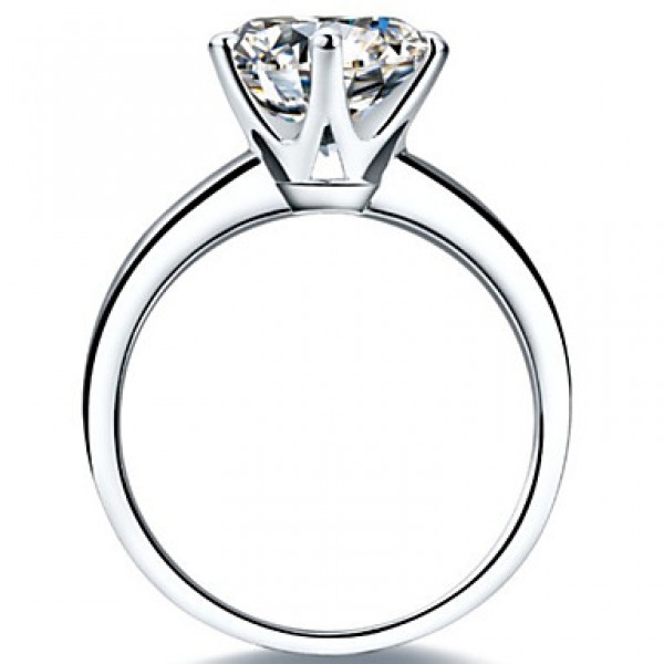 T Genuine Guarantee 2CT Solitaire Ringer Engagement Female Diamond 6Prongs Setting 925 Silver 18K Gold Plated