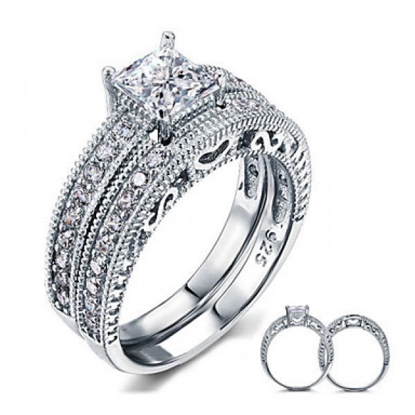 New 2015 Luxurious WeddingBridal Sets 925 Sterling Silver White Cubic Zirconia Rings For Women