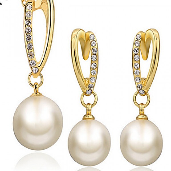 18K ladies Pearl Jewelry Necklace Earrings Set  