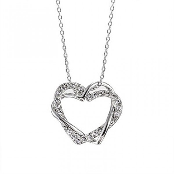 Women's Love Heart Designer CZ Diamond Pendant Jewelry 18K White Gold Plated Wedding Necklace Earrings Sets  