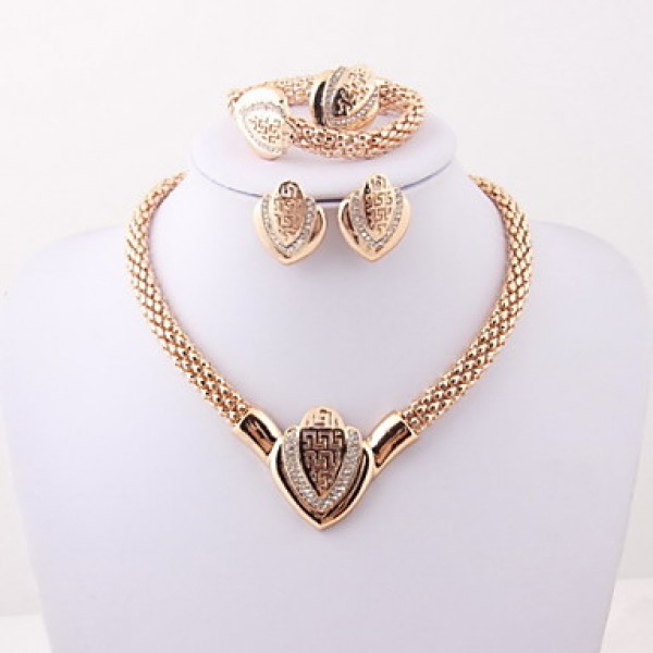Classic Wedding Heart Crystal Rhinestone Gold Plated (Including Necklace, Earring, Bracelet, Ring) Jewelry Sets  
